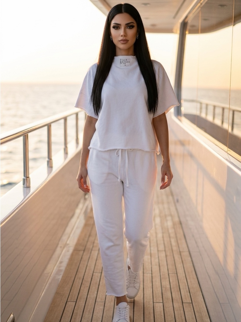 Frank & Eileen Cream Relaxed Drawstring Joggers wide leg